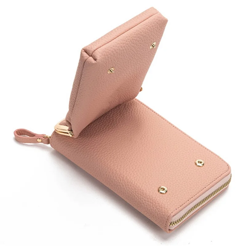 Stylish PU Leather Touch Screen Phone Carrying Bag Coin Purse Women Crossbody Bag - Pink