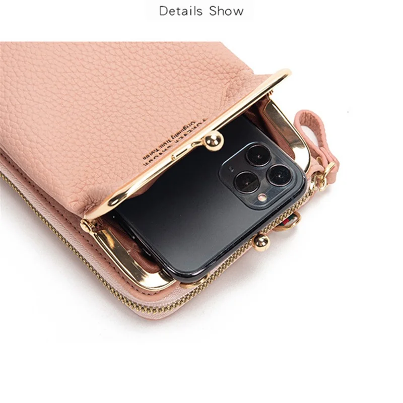 Stylish PU Leather Touch Screen Phone Carrying Bag Coin Purse Women Crossbody Bag - Pink
