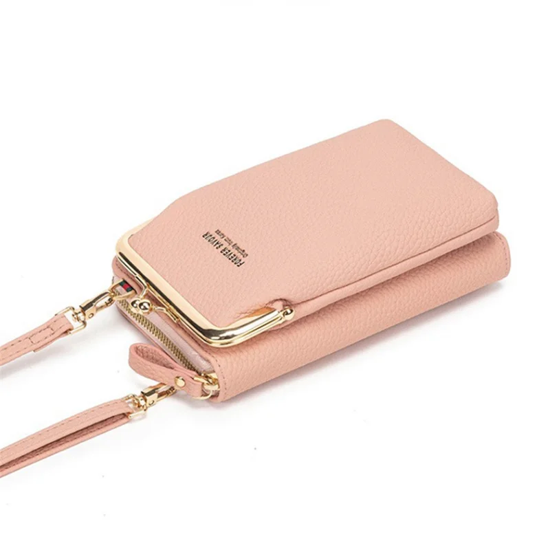 Stylish PU Leather Touch Screen Phone Carrying Bag Coin Purse Women Crossbody Bag - Pink