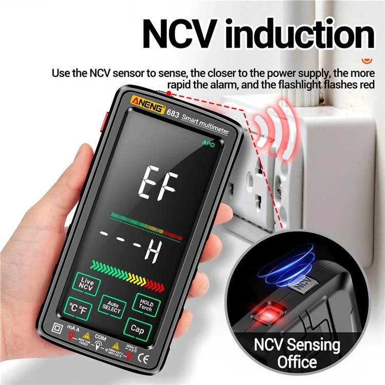 ANENG 683 Multímetro Digital de Pantalla Táctil NCV Inducción de Alta Precisión Inteligente Rango Automático a Prueba de Quemaduras Recargable - Negro