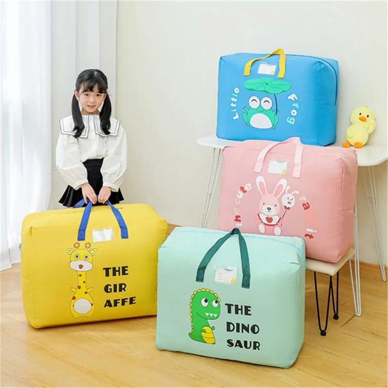 36.5x46.5x18CM Children's Quilt Organizer Cute Cartoon Pattern Zippered Bedding Oxford Cloth Storage Bag - Yellow
