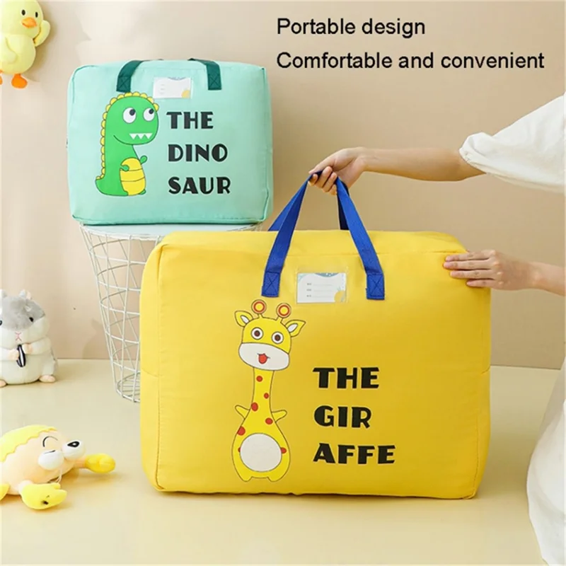 36.5x46.5x18CM Children's Quilt Organizer Cute Cartoon Pattern Zippered Bedding Oxford Cloth Storage Bag - Yellow