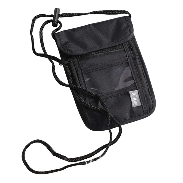 Travel Nylon Shoulder Crossbody Bag RFID Blocking Passport Holder to Keep Your Card Documents Safe (with Clear PVC Window) - Black