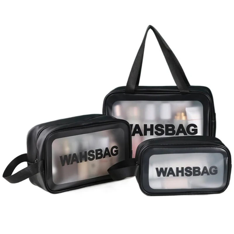 3Pcs / Set Travel Toiletry Organizer Waterproof Translucent Makeup Storage Bag - Black