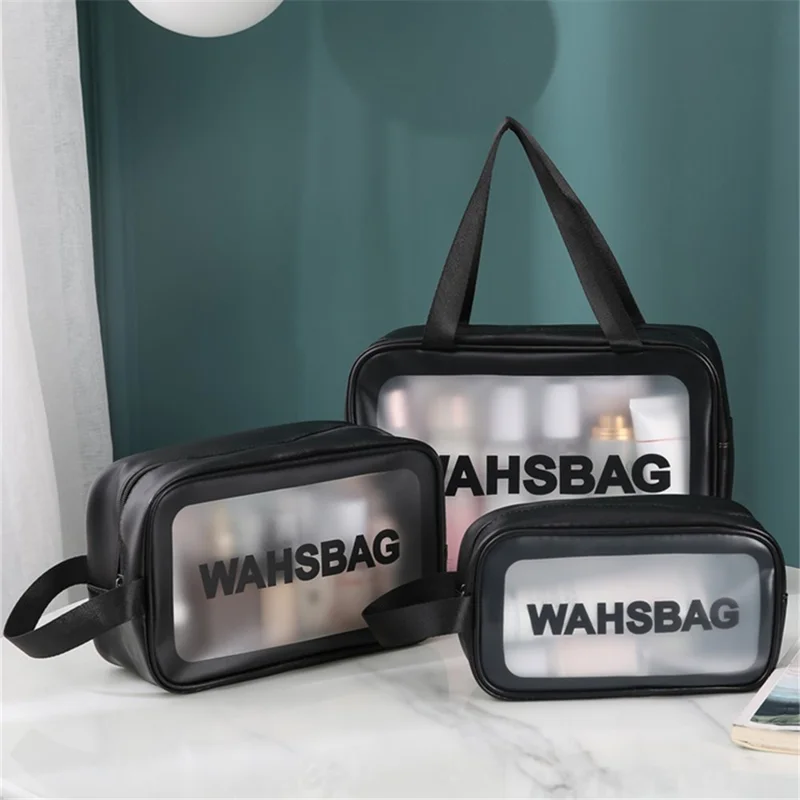 3Pcs / Set Travel Toiletry Organizer Waterproof Translucent Makeup Storage Bag - Black