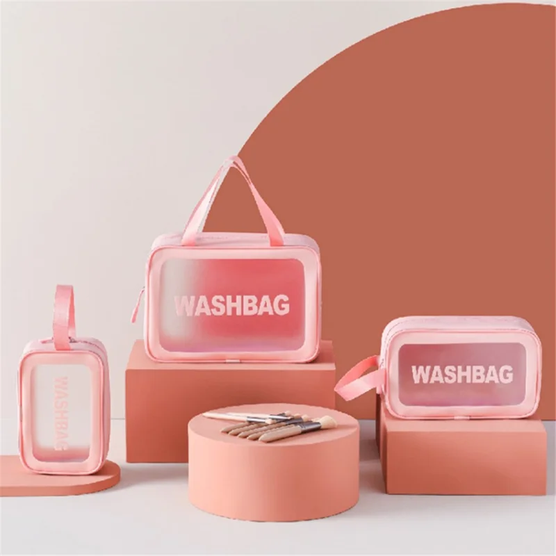 3Pcs / Set Travel Toiletry Organizer Waterproof Translucent Makeup Storage Bag - Black