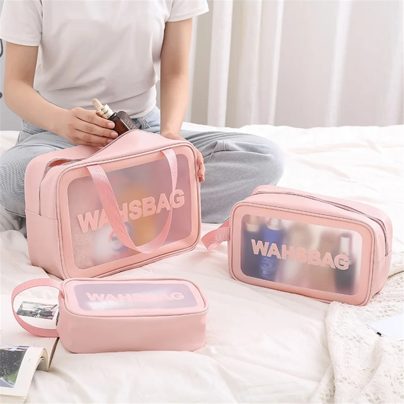 3Pcs / Set Travel Toiletry Organizer Waterproof Translucent Makeup Storage Bag - Black