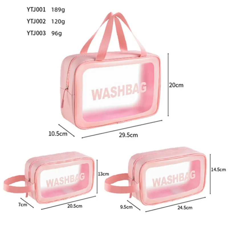 3Pcs / Set Travel Toiletry Organizer Waterproof Translucent Makeup Storage Bag - Black