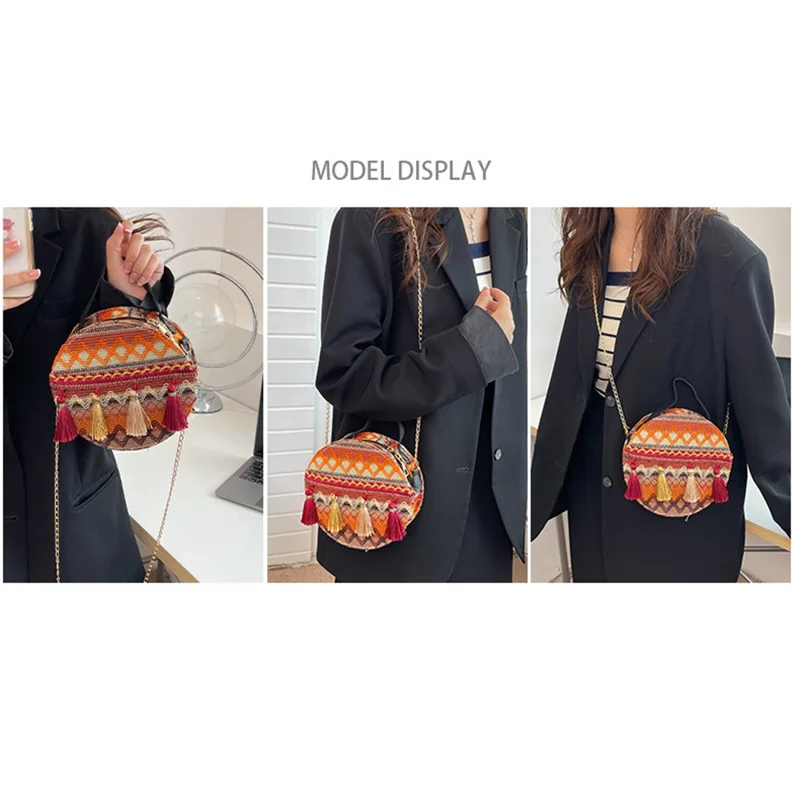 Teen Girl's Ethnic Style Circular Crossbody Purse Phone Storage Purse Canvas Shoulder Bag Tote Handbag for Women - Style B