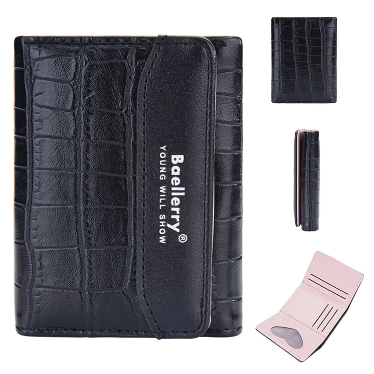BAELLERRY N8322 Carteira de Couro PU com Textura de Pedra para Mulheres - Preta
