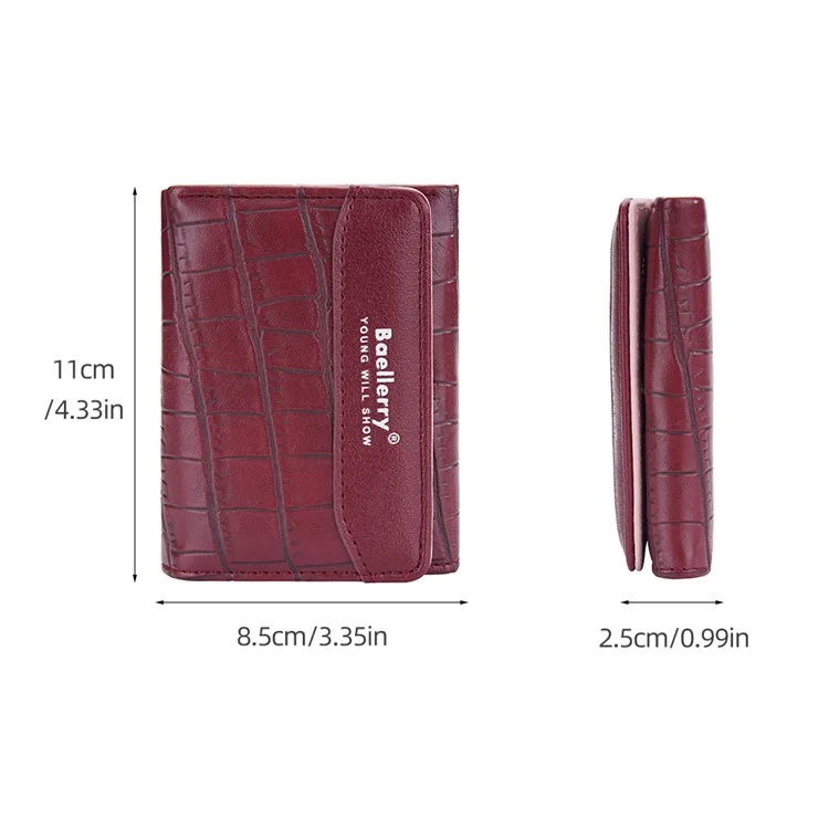 BAELLERRY N8322 Carteira de Couro PU com Textura de Pedra para Mulheres - Preta