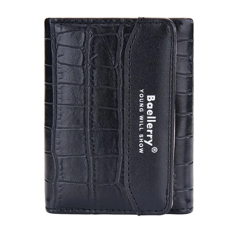 BAELLERRY N8322 Carteira de Couro PU com Textura de Pedra para Mulheres - Preta