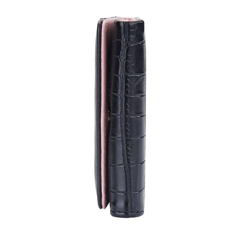 BAELLERRY N8322 Carteira de Couro PU com Textura de Pedra para Mulheres - Preta