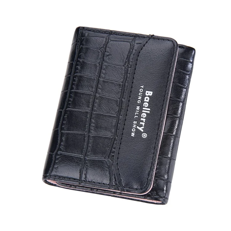 BAELLERRY N8322 Carteira de Couro PU com Textura de Pedra para Mulheres - Preta