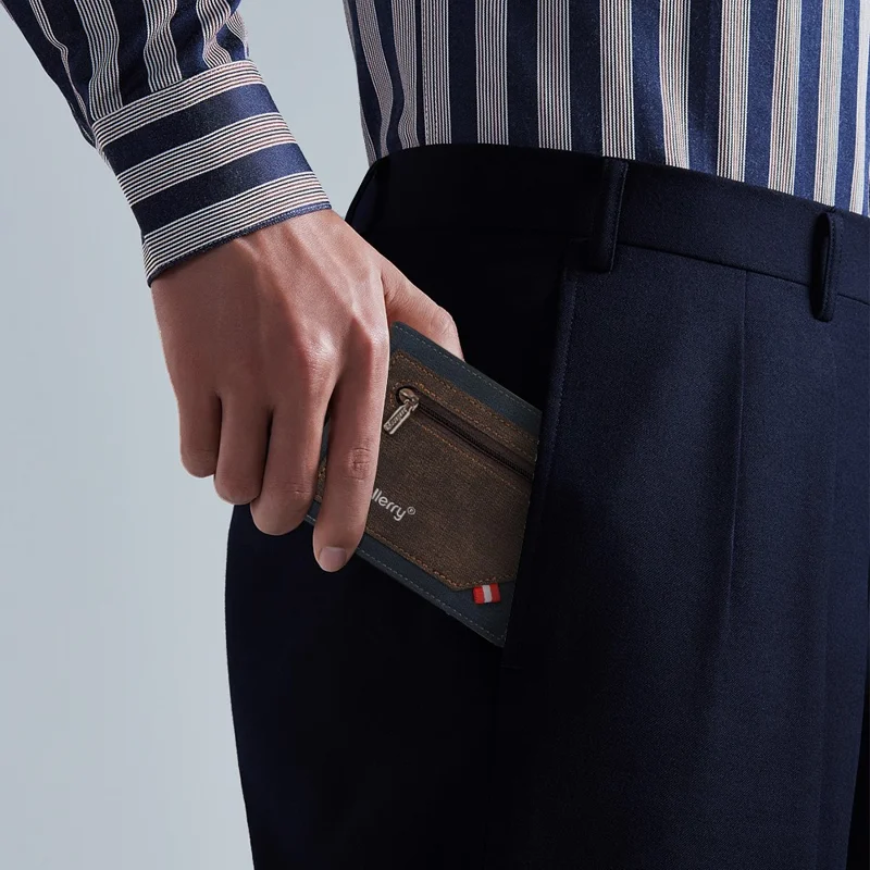 BAELLERRY D9199 Zipper Design Contrast Color Men Short Wallet PU Leather Cards Cash Carrying Bag - Blue