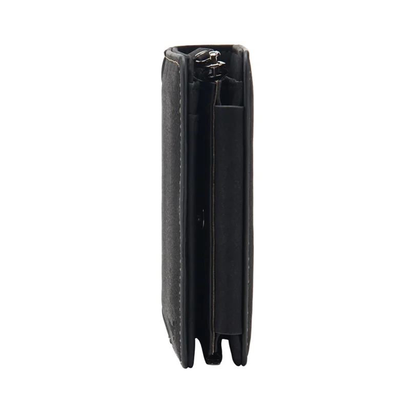 BAELLERRY D9201 Portefeuille Homme Triptyque en Cuir PU Rétro pour Cartes, Pièces et Billets avec Poche Zippée - Noir 