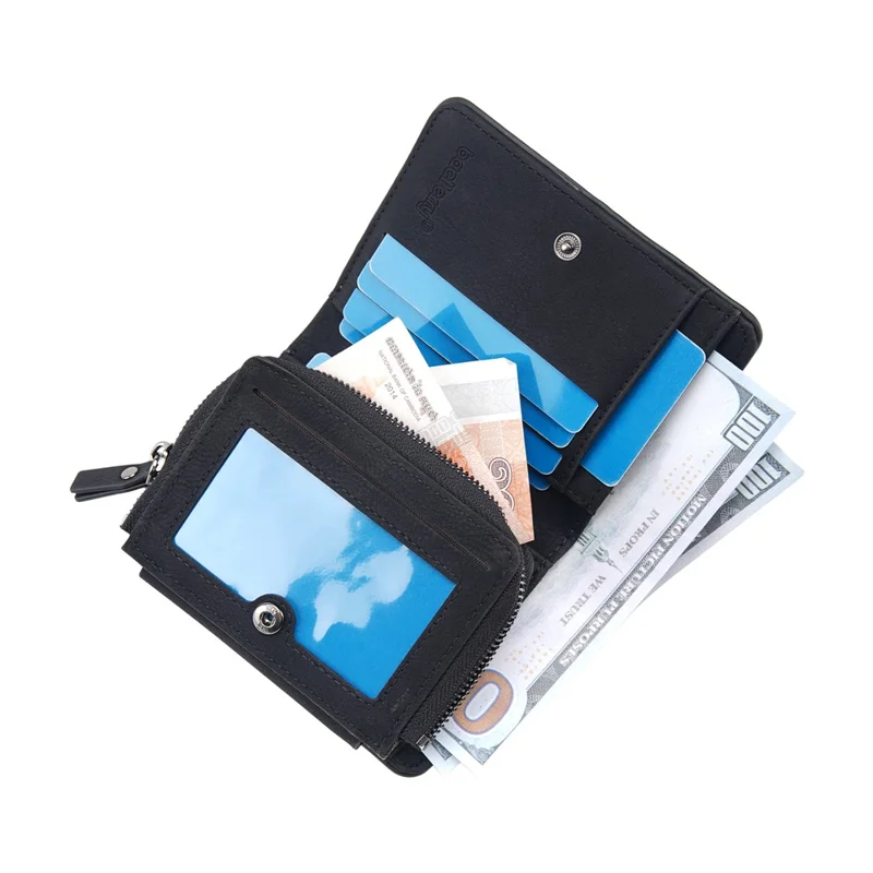 BAELLERRY D9201 Portefeuille Homme Triptyque en Cuir PU Rétro pour Cartes, Pièces et Billets avec Poche Zippée - Noir 