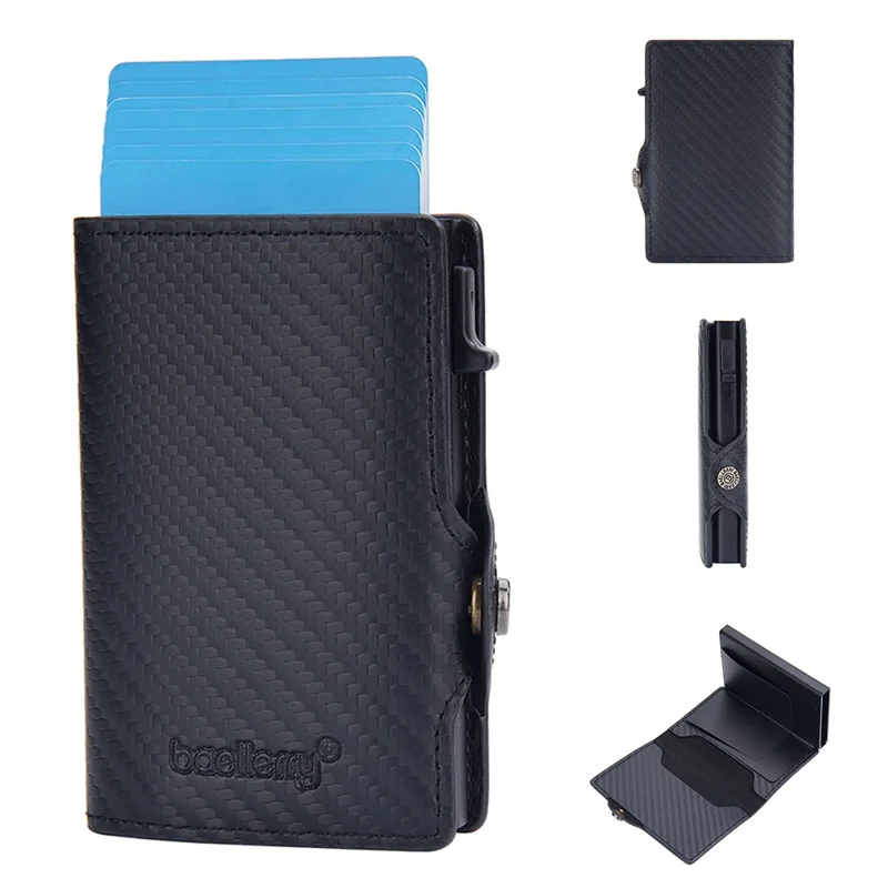 BAELLERRY K9303 Simple Style PU Leather Card Holder Portable Slim Magnetic Card Wallet Pouch - Black