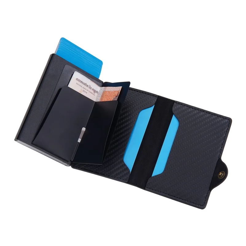 BAELLERRY K9303 Simple Style PU Leather Card Holder Portable Slim Magnetic Card Wallet Pouch - Black