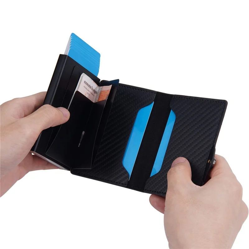 BAELLERRY K9303 Simple Style PU Leather Card Holder Portable Slim Magnetic Card Wallet Pouch - Black