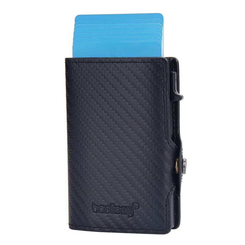 BAELLERRY K9303 Simple Style PU Leather Card Holder Portable Slim Magnetic Card Wallet Pouch - Black