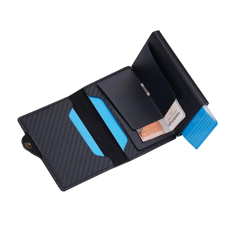BAELLERRY K9303 Simple Style PU Leather Card Holder Portable Slim Magnetic Card Wallet Pouch - Black