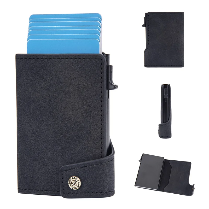 BAELLERRY K9304 Retro Style PU Leather Card Container Magnetic Card Holder Slim Wallet Pouch - Negro