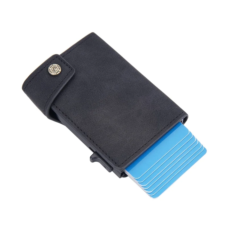 BAELLERRY K9304 Retro Style PU Leather Card Container Magnetic Card Holder Slim Wallet Pouch - Negro