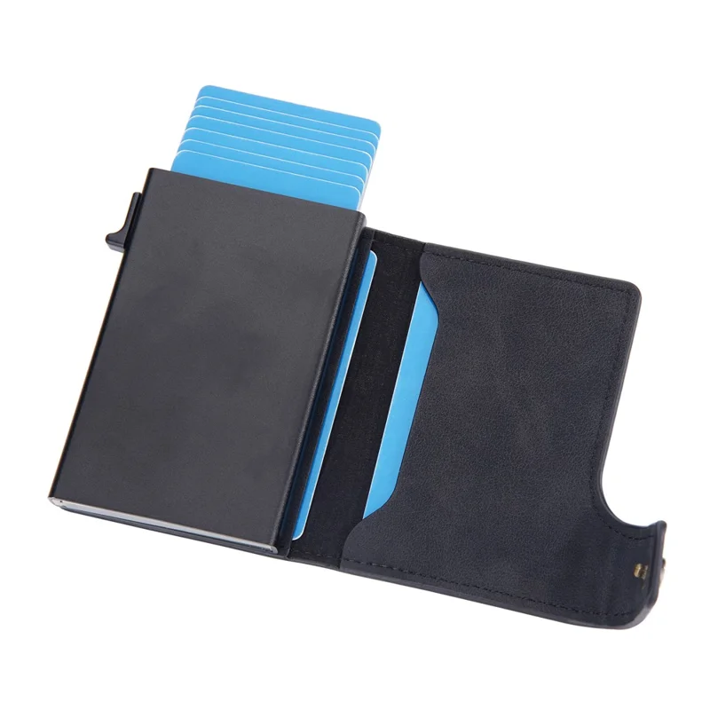 BAELLERRY K9304 Retro Style PU Leather Card Container Magnetic Card Holder Slim Wallet Pouch - Negro