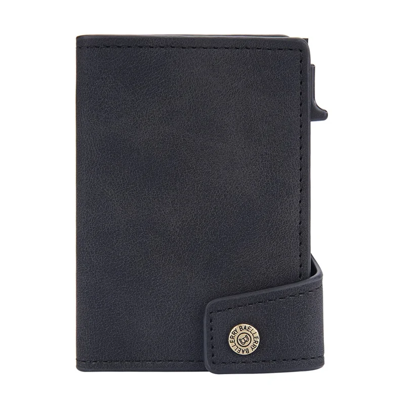 BAELLERRY K9304 Retro Style PU Leather Card Container Magnetic Card Holder Slim Wallet Pouch - Negro