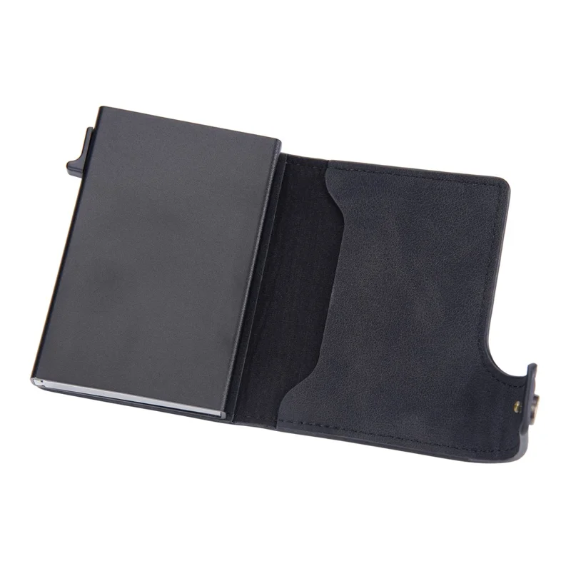 BAELLERRY K9304 Retro Style PU Leather Card Container Magnetic Card Holder Slim Wallet Pouch - Negro