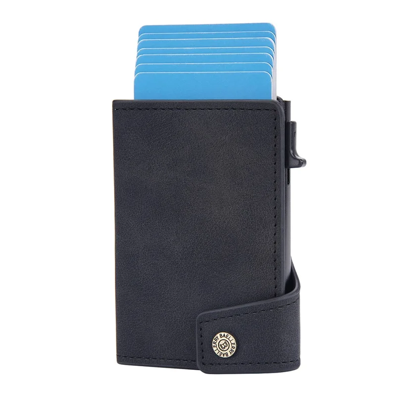 BAELLERRY K9304 Retro Style PU Leather Card Container Magnetic Card Holder Slim Wallet Pouch - Negro