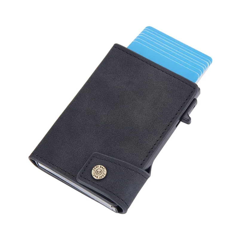BAELLERRY K9304 Retro Style PU Leather Card Container Magnetic Card Holder Slim Wallet Pouch - Negro