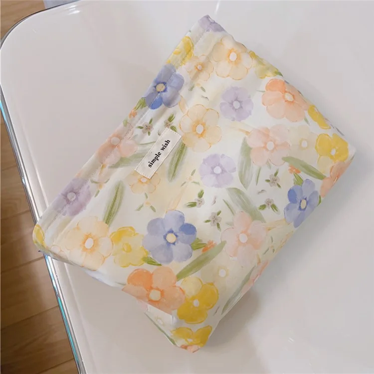 Canvas Clutch Bag Blumenmuster Reise-Kosmetiktasche - Gelbe Orange Blume