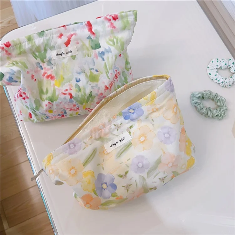 Canvas Clutch Bag Blumenmuster Reise-Kosmetiktasche - Gelbe Orange Blume