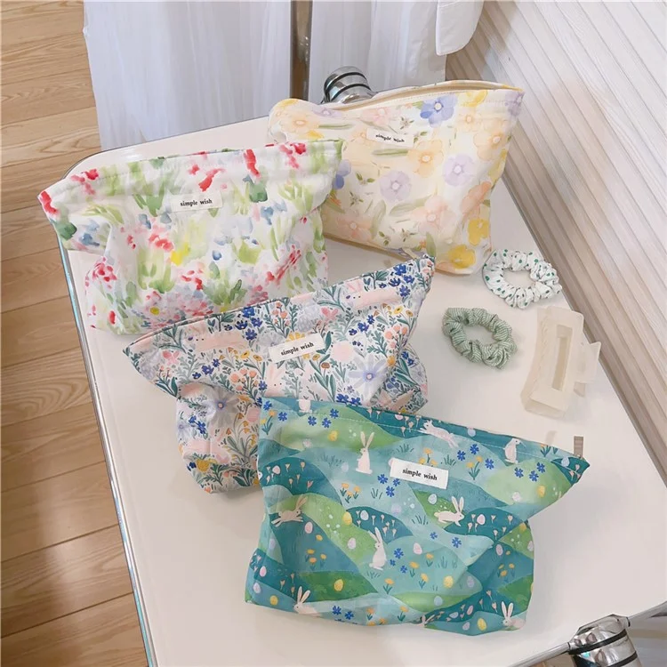 Canvas Clutch Bag Blumenmuster Reise-Kosmetiktasche - Gelbe Orange Blume