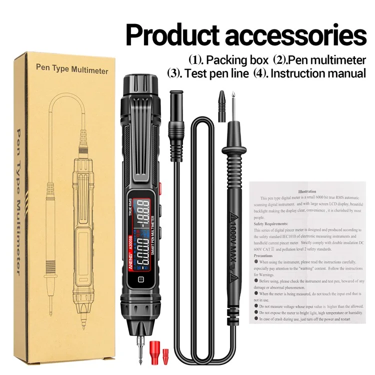 ANENG A3005B Pen Type Digital Multimeter Intelligent Professional Current Meter Phase Sequence Test Tool - Standard Version