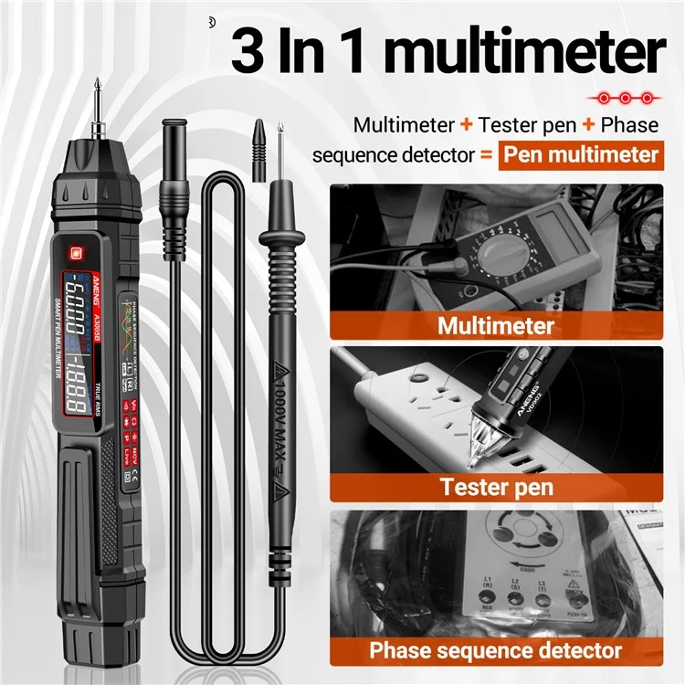 ANENG A3005B Pen Type Digital Multimeter Intelligent Professional Current Meter Phase Sequence Test Tool - Standard Version