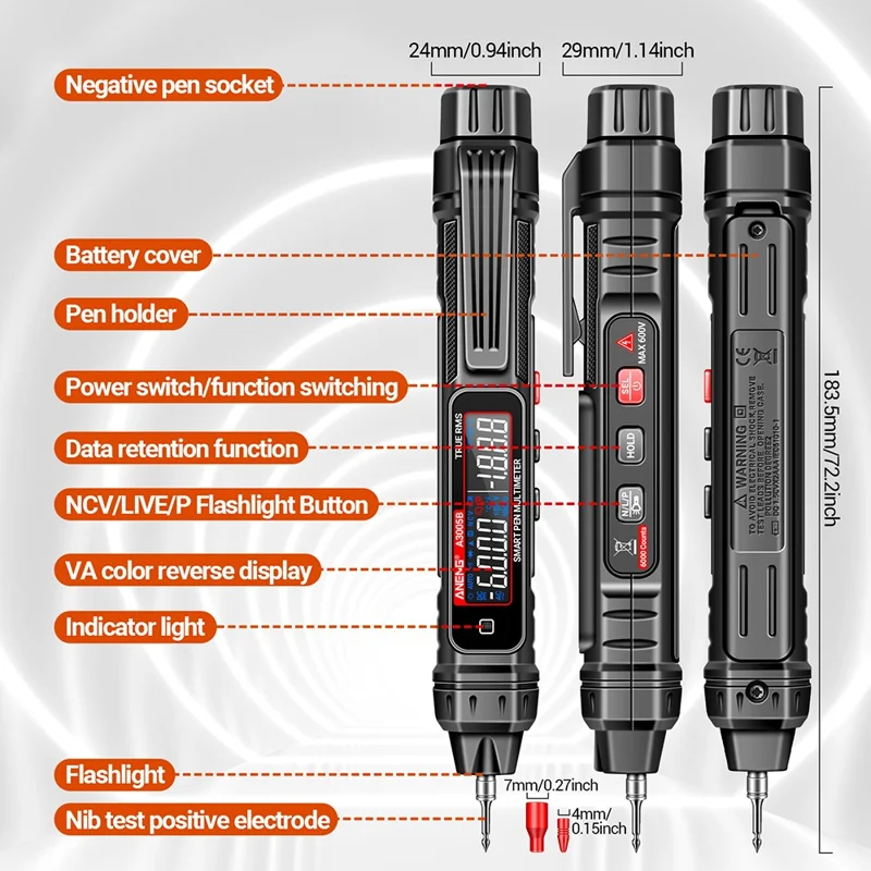 ANENG A3005B Digital Multimeter Penna Tipo Non a Contatto NCV AC / DC Tensione Rilevatore Intelligente Misuratore di Corrente - Versione Aggiornata