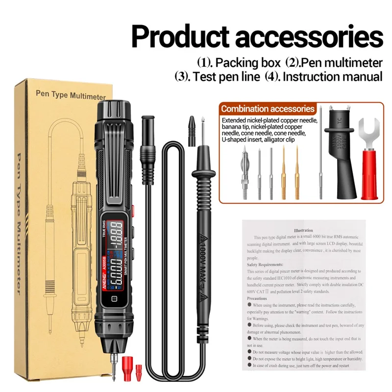 ANENG A3005B Digital Multimeter Penna Tipo Non a Contatto NCV AC / DC Tensione Rilevatore Intelligente Misuratore di Corrente - Versione Aggiornata
