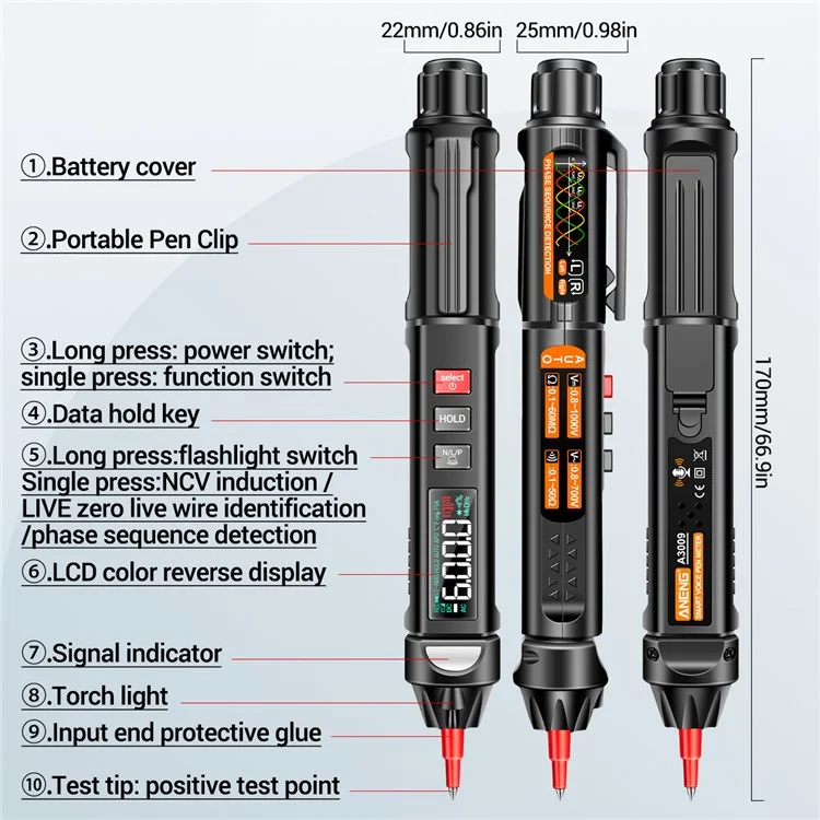 ANENG A3009 Voice Broadcast Multifunction Digital Multimeter Set Portable Handheld Pen Tester