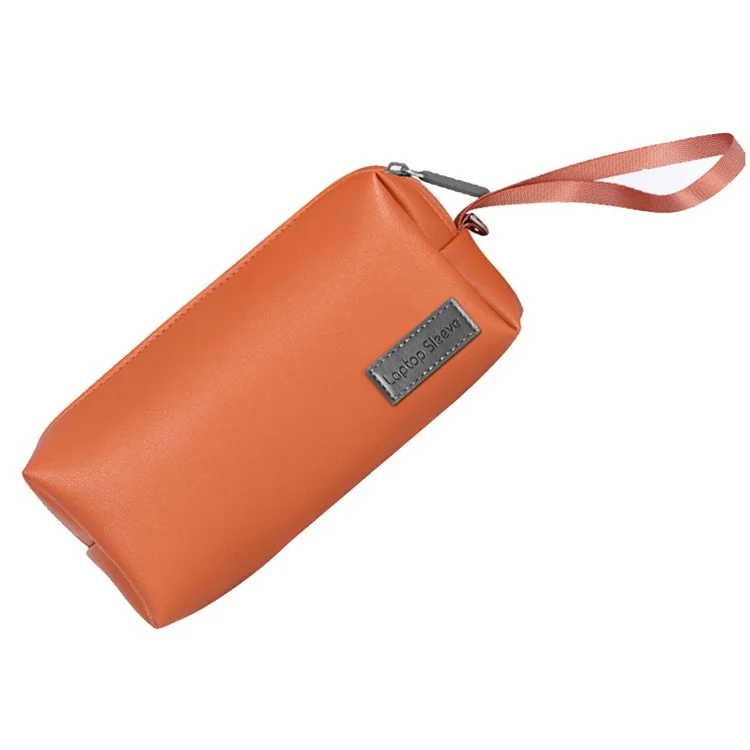 Waterproof PU Leather Storage Bag Digital Accessories Pouch with Wrist Strap for Headset, Power Bank, Cables - Brown