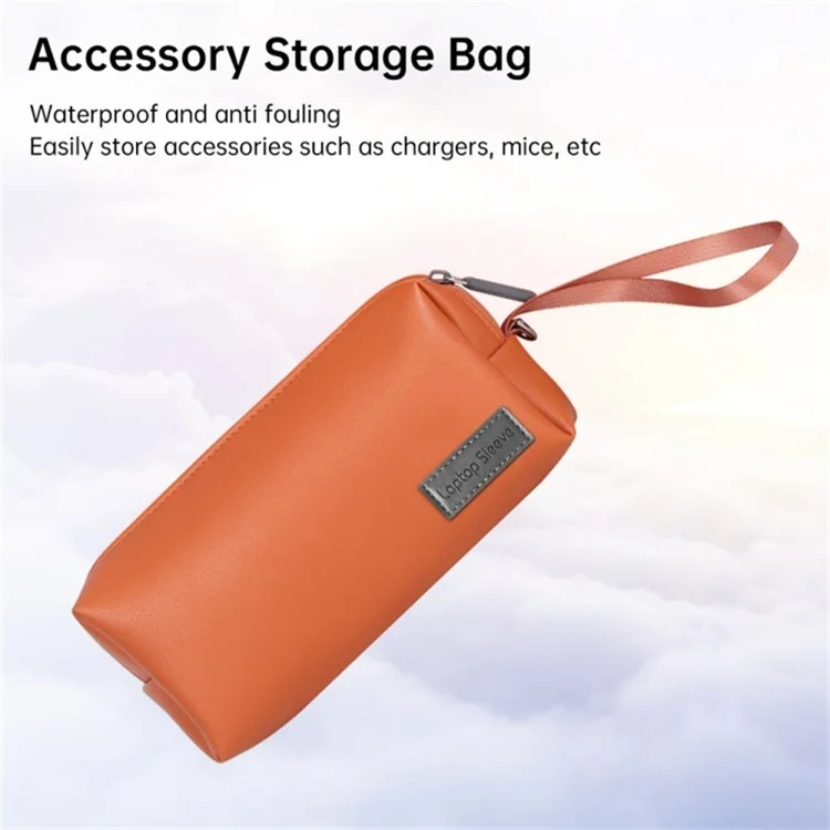 Waterproof PU Leather Storage Bag Digital Accessories Pouch with Wrist Strap for Headset, Power Bank, Cables - Brown