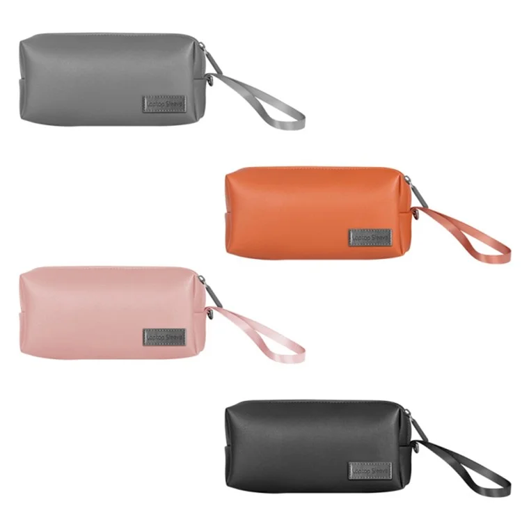 Waterproof PU Leather Storage Bag Digital Accessories Pouch with Wrist Strap for Headset, Power Bank, Cables - Brown