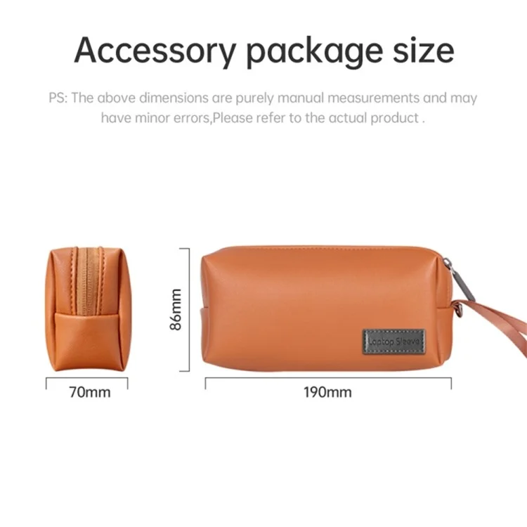 Waterproof PU Leather Storage Bag Digital Accessories Pouch with Wrist Strap for Headset, Power Bank, Cables - Brown