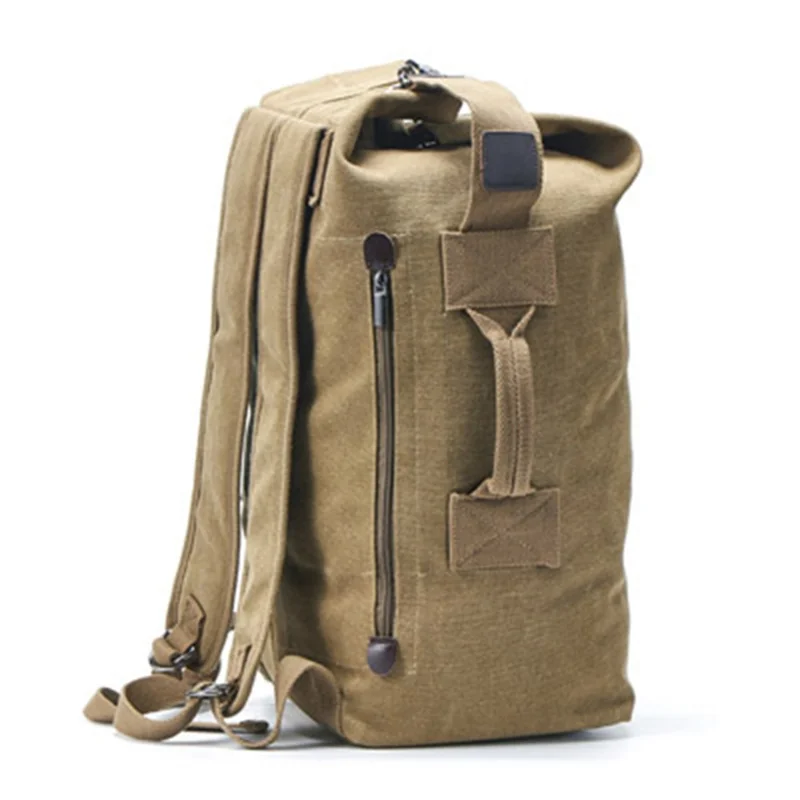 Stylish Men Canvas Rucksack Large Capacity Outdoor Travel Backpack, Upgraded Version Size S - Khaki