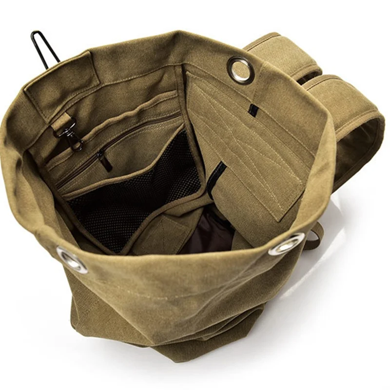 Stylish Men Canvas Rucksack Large Capacity Outdoor Travel Backpack, Upgraded Version Size S - Khaki