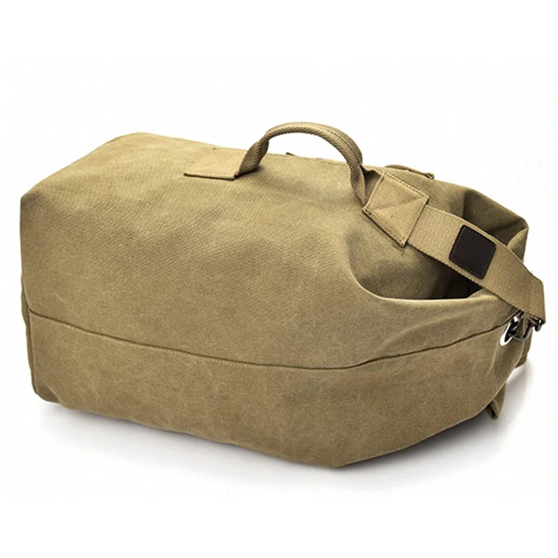 Stylish Men Canvas Rucksack Large Capacity Outdoor Travel Backpack, Upgraded Version Size S - Khaki