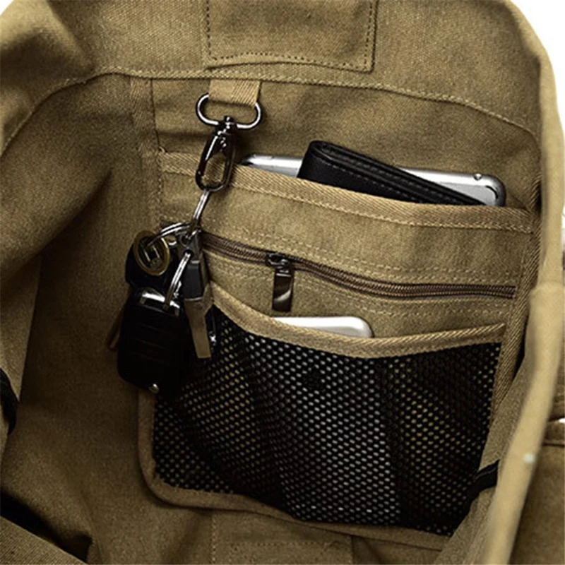 Stylish Men Canvas Rucksack Large Capacity Outdoor Travel Backpack, Upgraded Version Size S - Khaki