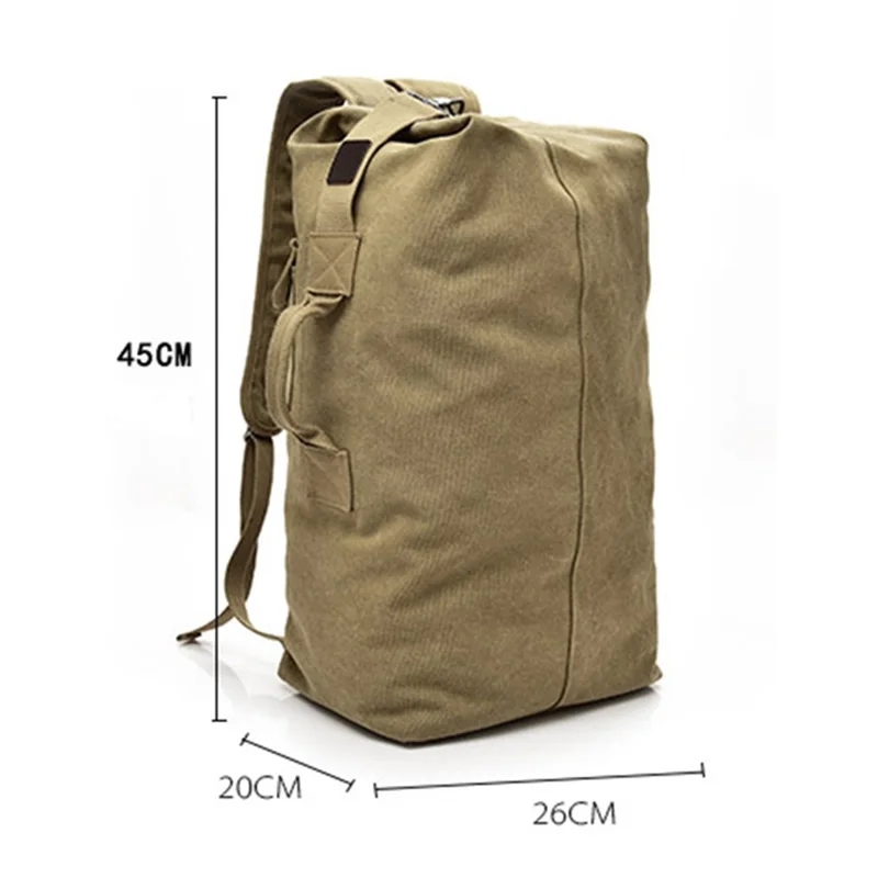 Stylish Men Canvas Rucksack Large Capacity Outdoor Travel Backpack, Upgraded Version Size S - Khaki